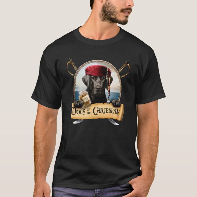 Camiseta Cães Do Pirata Preto-Labrador Caribe (Frente)