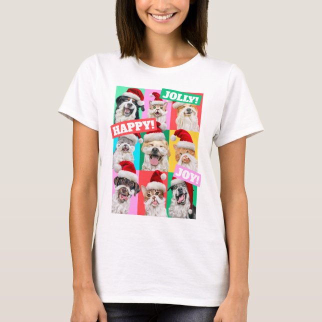 Camiseta Cães e Gatos com Barba de Papai Noel (Frente)