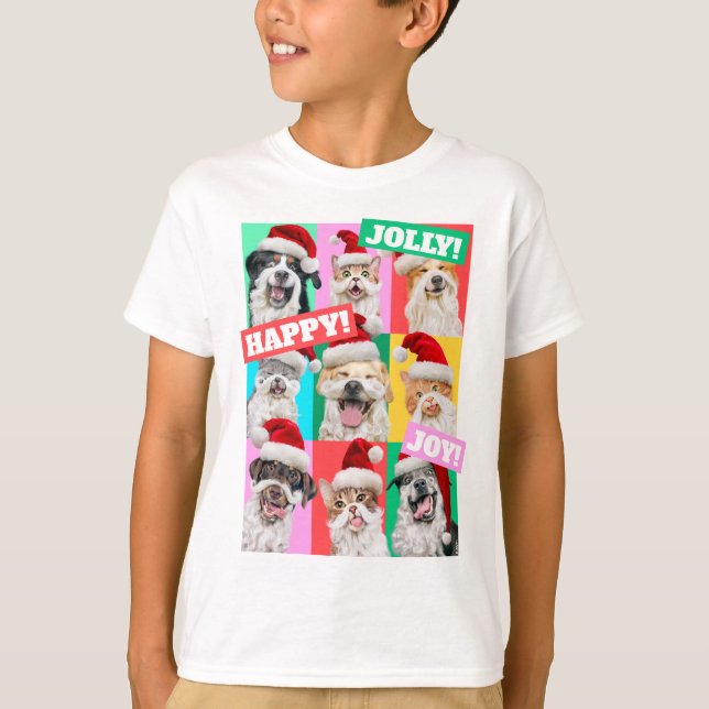 Camiseta Cães e Gatos com Barba de Papai Noel (Frente)