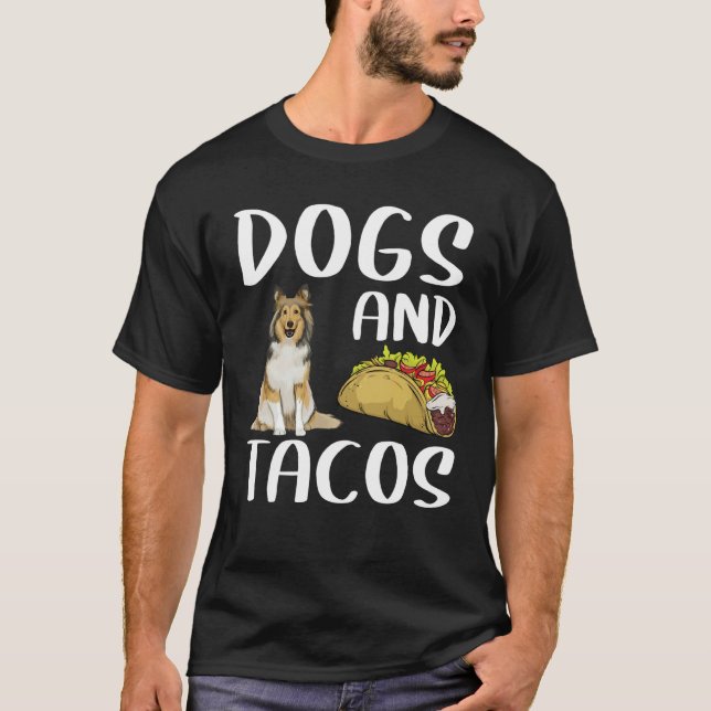Camiseta Cães E Tacos Shetland Sheepdog Comida Mexicana (Frente)