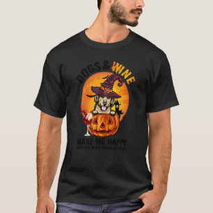 Camiseta Cães E Vinho Me Fazem Feliz No Halloween Golden Re