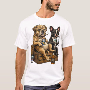 Camiseta Cães Engraçados Bebendo Cerveja e Uísque Gráfico R