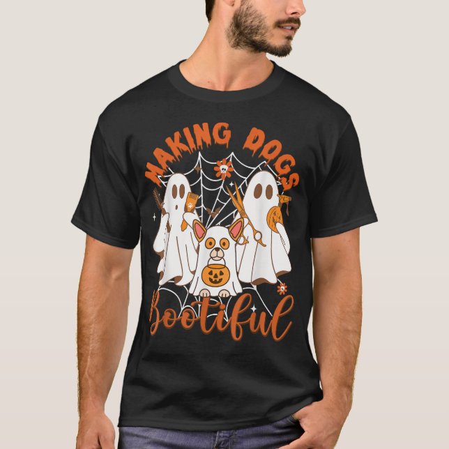 Camiseta Cães fazeres Bootiful Halloween Ghost Puppy Men (Frente)
