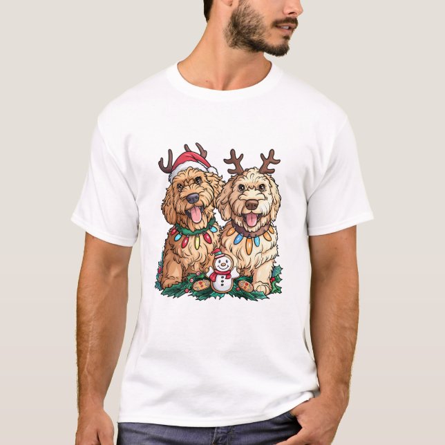 Camiseta Cães Goldendoodle de Natal (Frente)