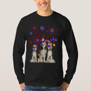 Camiseta Cães Husky Bandeira Americana Feliz 4 de Julho