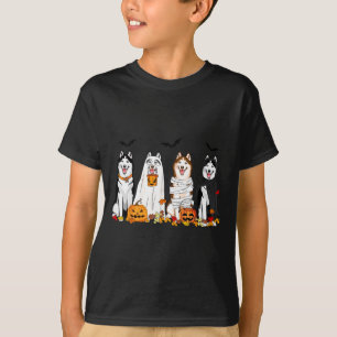 Camiseta Cães Husky Siberiano Fantasma Bruxa Múmia Hallowee