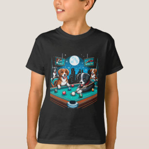 Camiseta Cães Jogando Piscina Bilhar Mesa 8 Bola