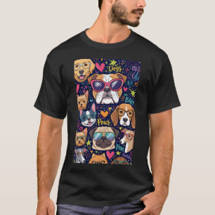 Camiseta Cães Legais de Óculos de Sol em Padrão de Arte Pop