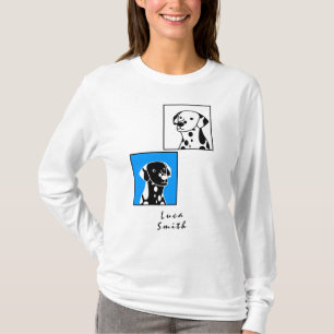 CAMISETA CÃES NEGROS E BRANCOS COM PONTO ALTO TEXTO DE QUAD