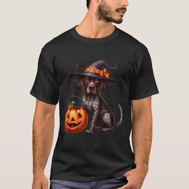 Camiseta Cães Pointer de Cabelo Curto Alemães Bruxas Hallow (Frente)