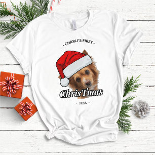 Camiseta Cães Primeiro Natal Foto Personalizada de Cachorro