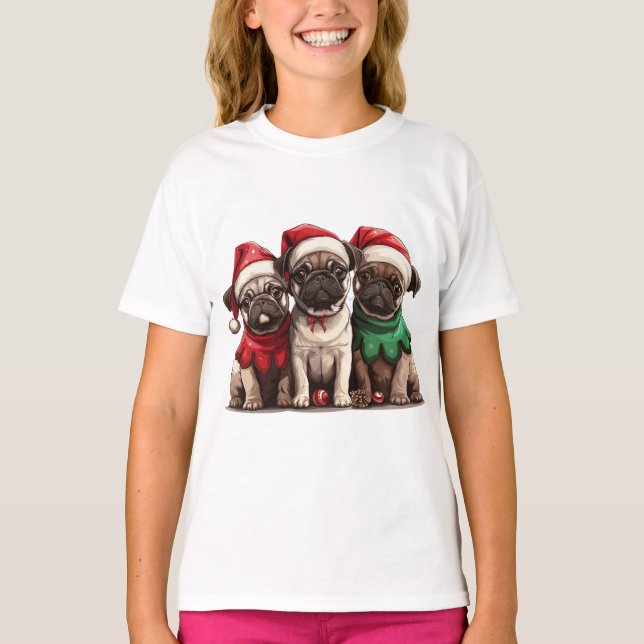 Camiseta Cães Pug de Natal (Frente)