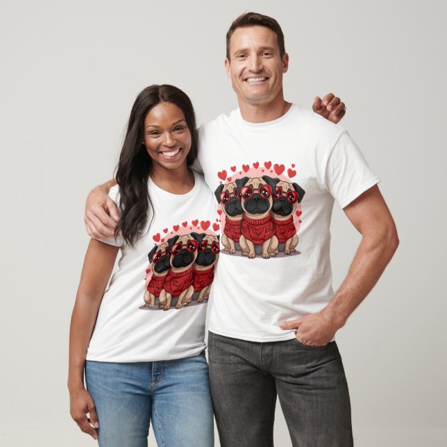 Camiseta Cães Pug do Dia dos Namorados (Unissex)