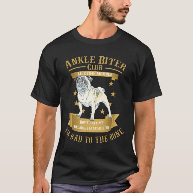 Camiseta Cães Pug E Cachorrinhos Eu Sou Mau Até Os Ossos (Frente)