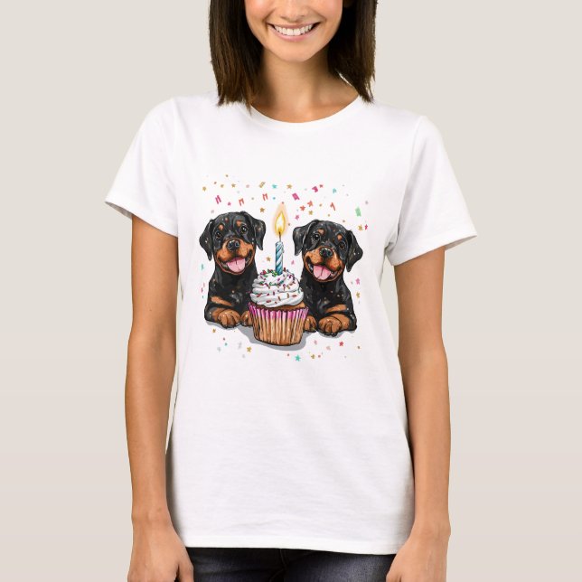 Camiseta Cães Rottweiler de Aniversário (Frente)
