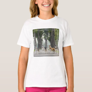Camiseta Cães Roucos bonitos em uma pista da natureza
