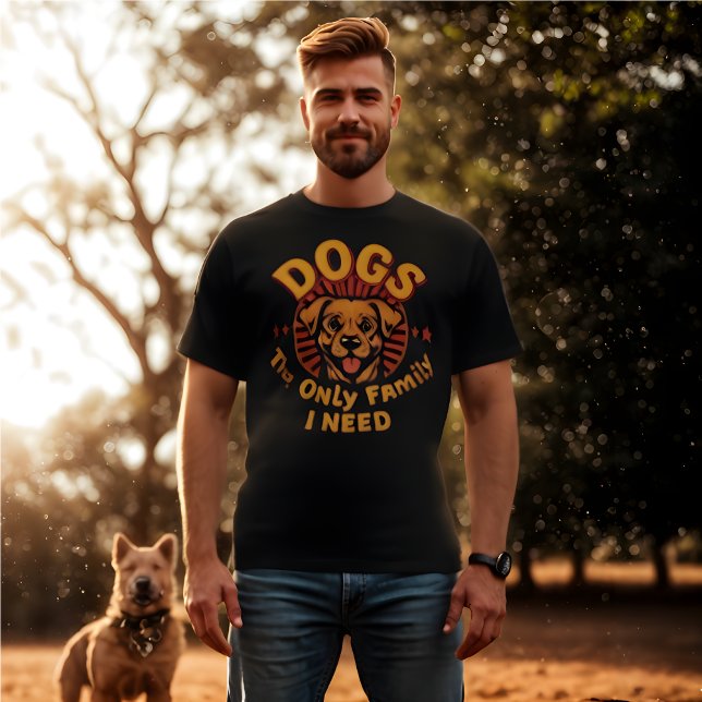 Camiseta Cães são a única família que preciso de um retrato (Fun Retro Dog Lover T-Shirt- "Dogs. The Ont Family I Need)