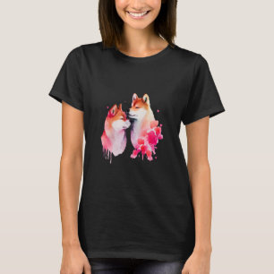 Camiseta Cães Shiba Inu de Aquarela Se Aconchegando Amor Ar
