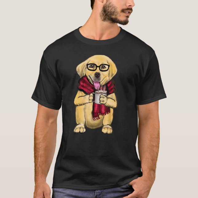 Camiseta Cães Vestindo Óculos E Escarpa Vermelha Com Um Cof (Frente)