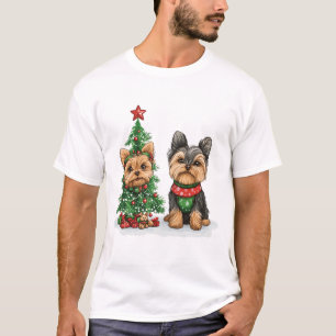 Camiseta Cães Yorkie de Natal