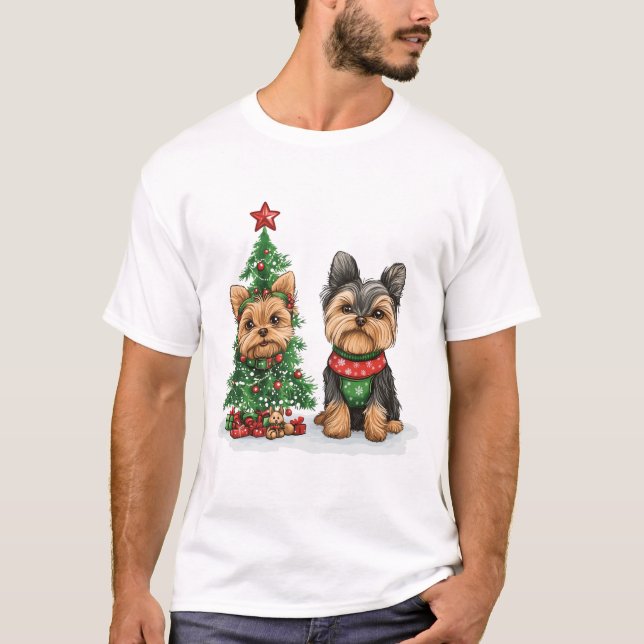 Camiseta Cães Yorkie de Natal (Frente)