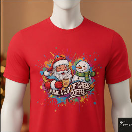 Camiseta Café Alegria do Papai Noel com Boneco de Neve e Sa