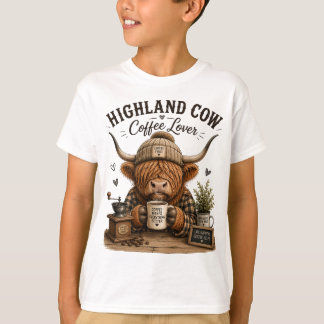 Camiseta Café Amante Vaca das Terras Altas Estética Vintage