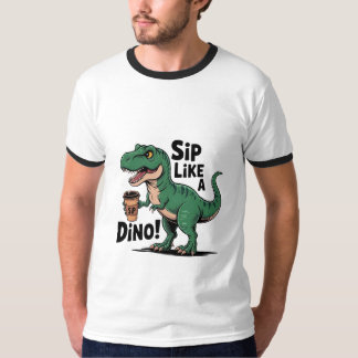 Camiseta café bebendo dinossauro