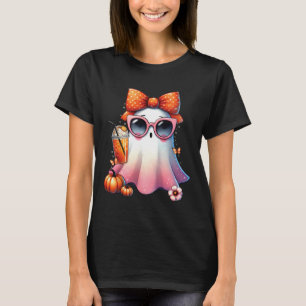 Camiseta Café Bebendo Fantasma Bonito Com Arco De Halloween