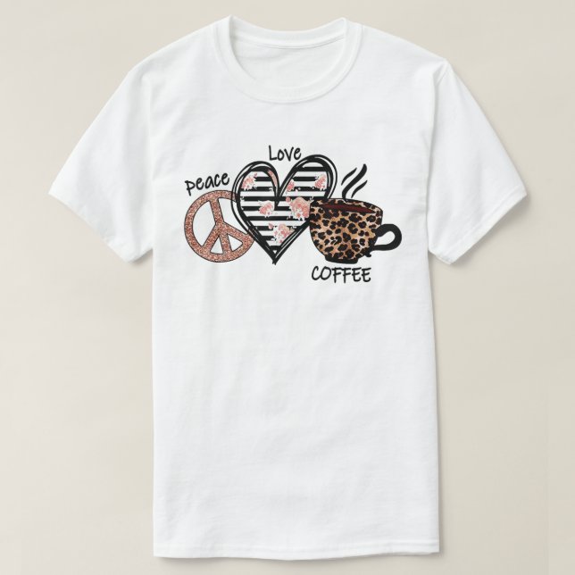 Camiseta Café Bebida Natal Leopard Heart Pa (Frente do Design)