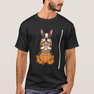 Camiseta Café Boston Terrier Outono Dia de Ação de Graças M