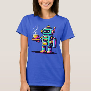 Camiseta Café Bot: Barista Robótica De 8 Bits
