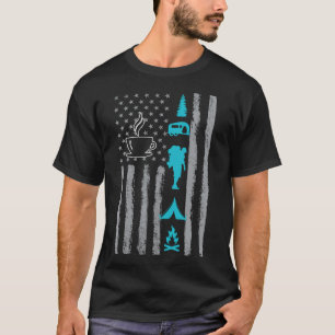 Camiseta café camping- Bandeira Americana Vintage EUA para 
