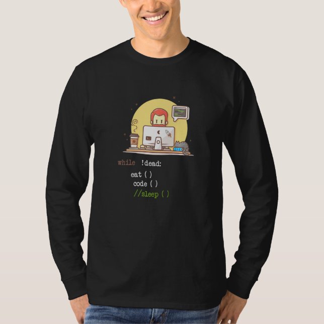 Camiseta Café Cat IT Programa Código Programador Codificado (Frente)