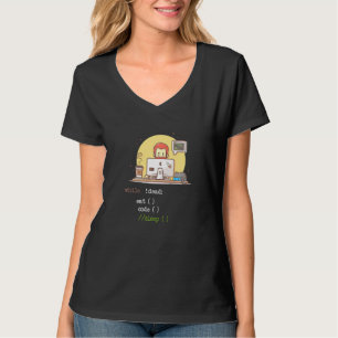 Camiseta Café Cat IT Programa Código Programador Codificado