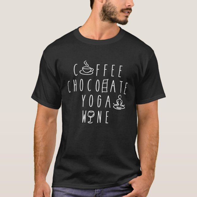 Camiseta Café Chocolate Yoga Vinho Necessidades Básicas das (Frente)