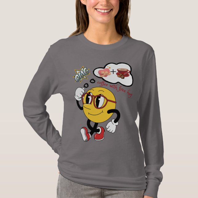 Camiseta ☕ Café Com 🤗 De Abraço Gratuito | Mulheres Emoji  (Frente)