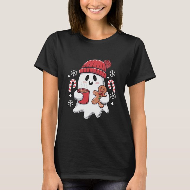 Camiseta Café com Gelo Fantasma Fofo de Natal Retrô Café de (Frente)