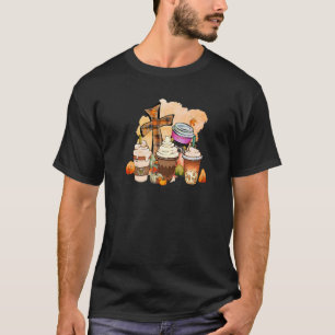 Camiseta Café com Leite de Especiarias de Abóbora Outono Te