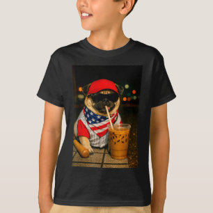 Camiseta Café com leite vida noturna pug cachorro menino me