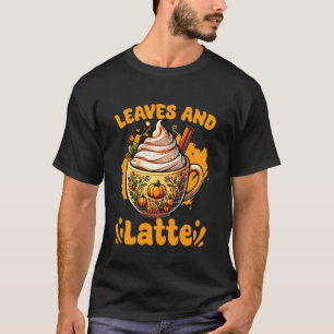 Camiseta Café com Tempero de Abóbora Folhas de Outono Latte