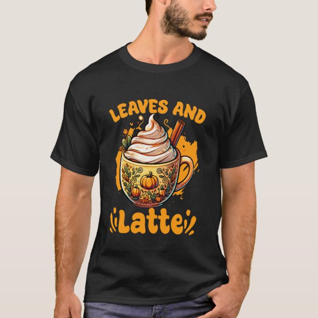 Camiseta Café com Tempero de Abóbora Folhas de Outono Latte (Frente)