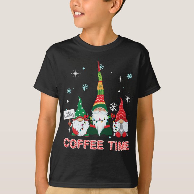 Camiseta Café com Três Gnomos Feliz Cos De Natal (Frente)