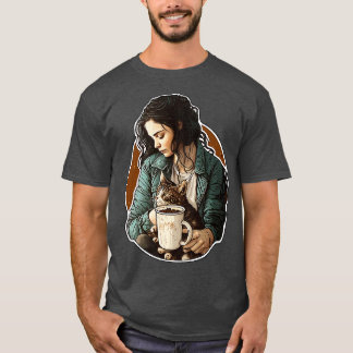 Camiseta Café com um Lado de Gato