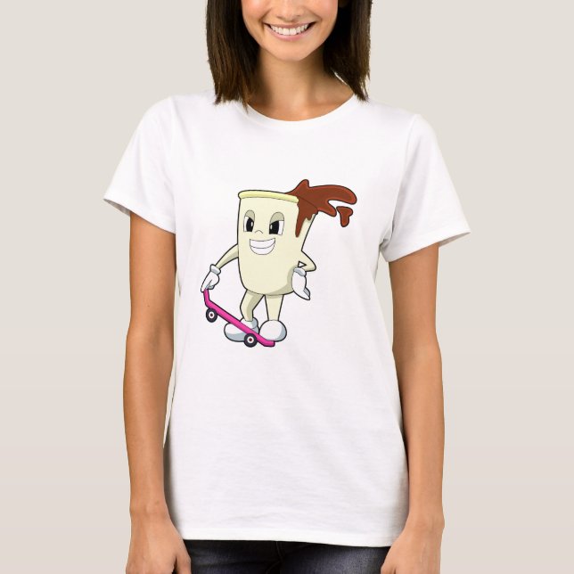 Camiseta Café como skater com skate (Frente)