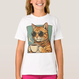 Camiseta Café Cool Cat Design Retro para Amantes de Gatos