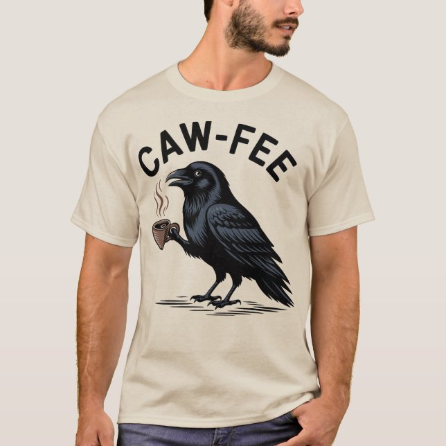 Camiseta Café Corvo Bebendo Café Pun (Frente)