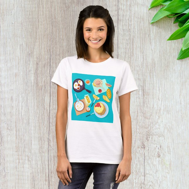 Camiseta Café da Manhã Delicioso Panquecas Ovos Café (Criador carregado)