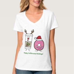 Camiseta Café da rena do Natal e rosquinha do papai noel