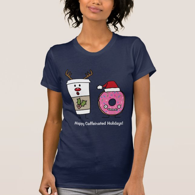 Camiseta Café da rena do Natal e rosquinha do papai noel (Frente)